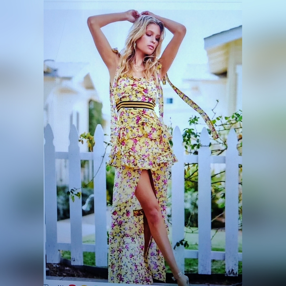 NWT For Love And Lemons Maison Maxi Hi-Low Ruffle Yellow Dress M